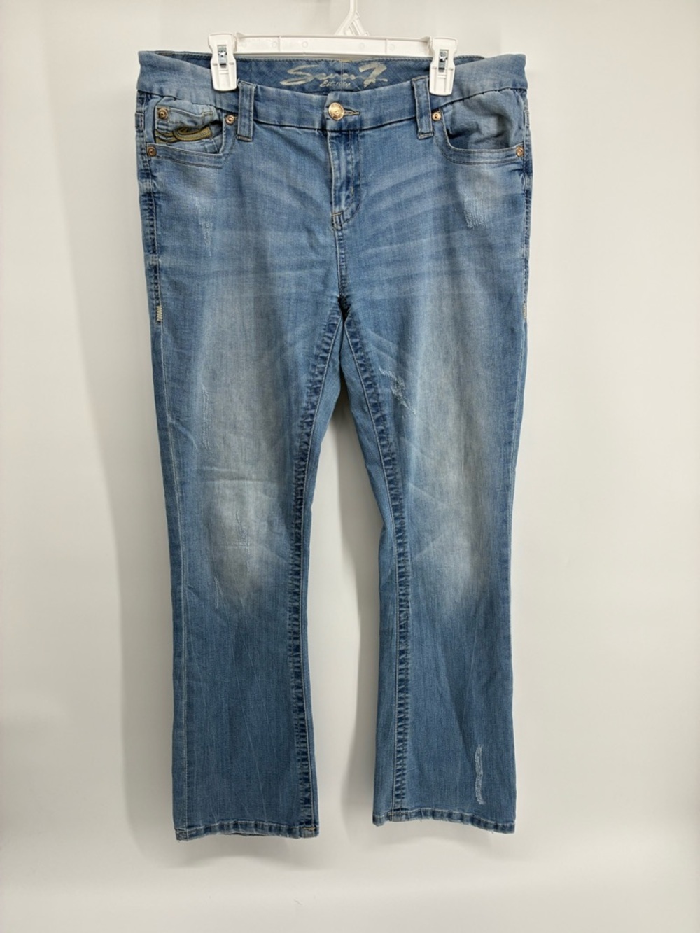 Seven7 Classic Blue Flare Jeans Faded Stretchy 90s Y2K Distressed